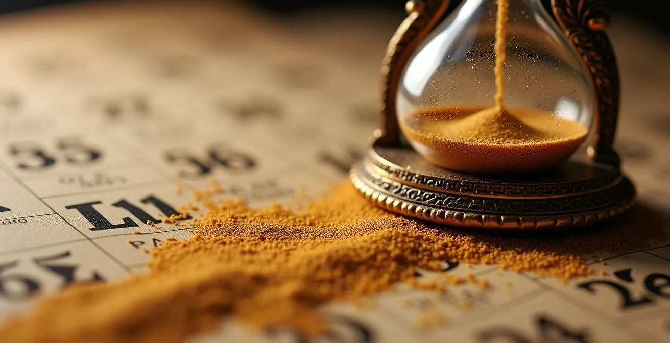 Una clessidra con sabbia dorata che scorre, a simboleggiare il lungo orizzonte temporale e il rischio/opportunità dei BTP trentennali.