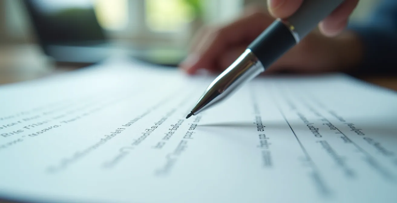 Dettaglio macro di modulo bancario con penna su scrivania