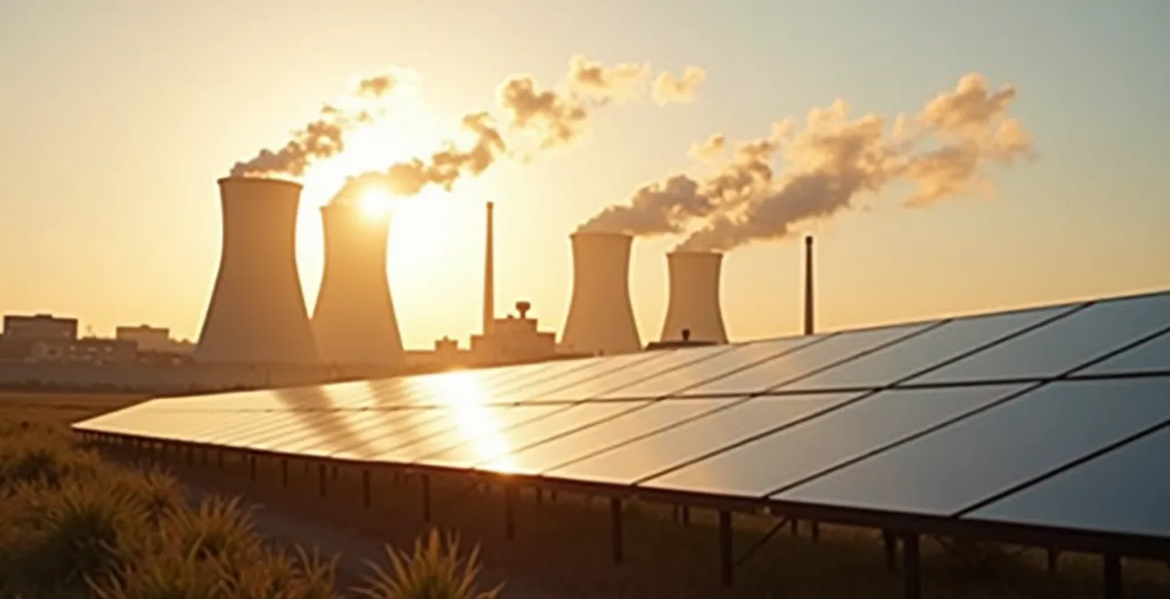 Torre petrolifera con pannelli solari alla base che illustra il paradosso ESG