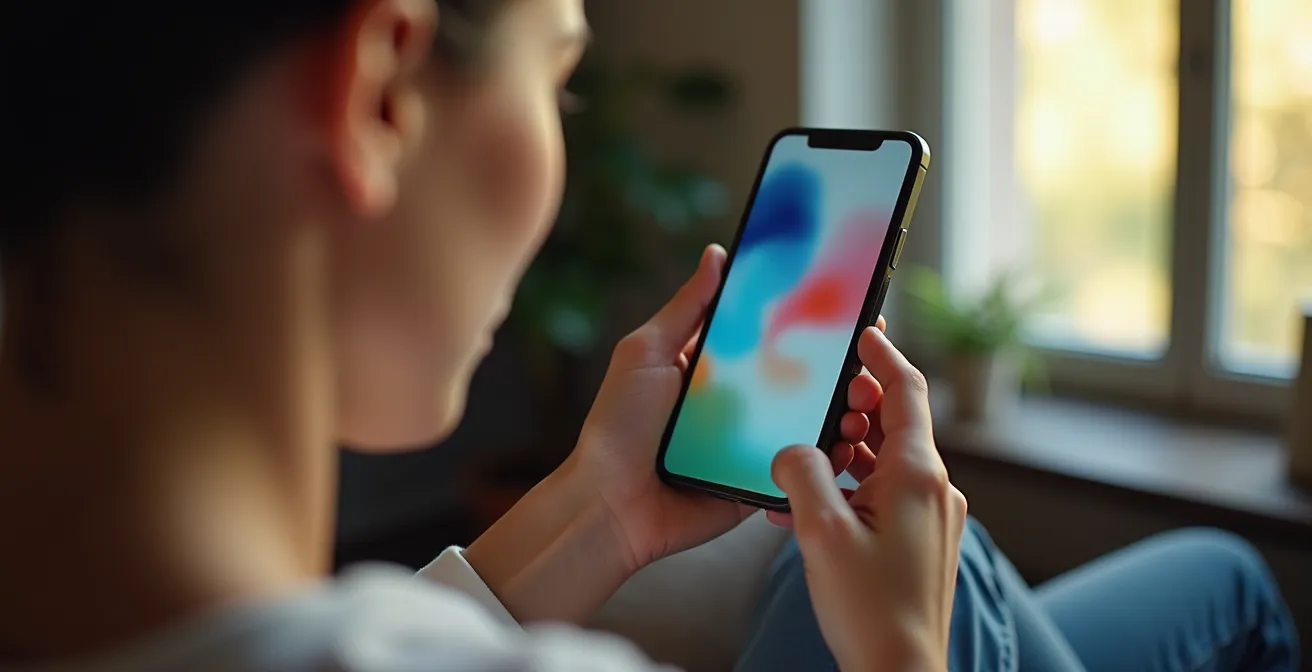 Mano che tiene smartphone mostrando grafici colorati di spese con riflessi luminosi
